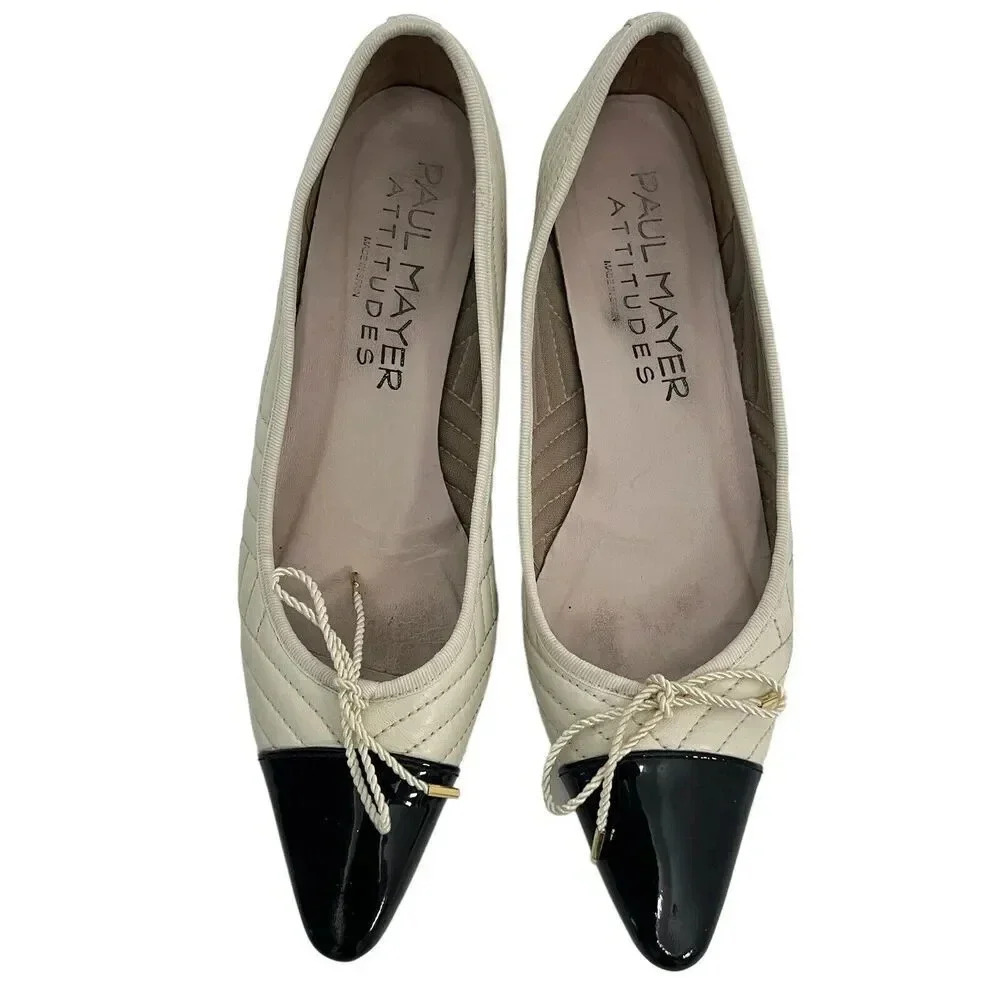 Paul Meyer Attitudes Regal Quilted Cap Toe Slip On Pumps Black Beige Low Heel 9B